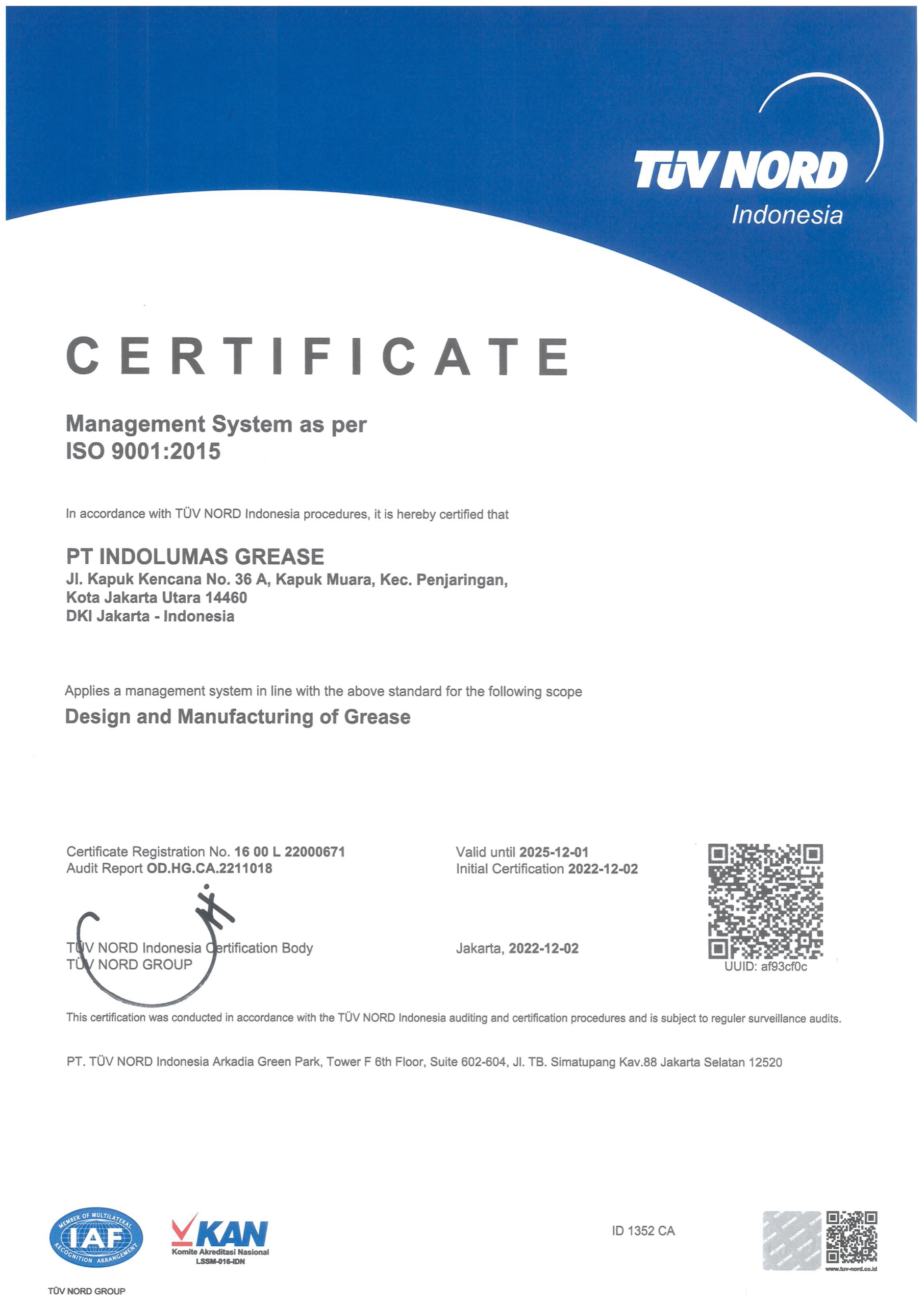 Champoil Bersertifikat ISO 9001:2015